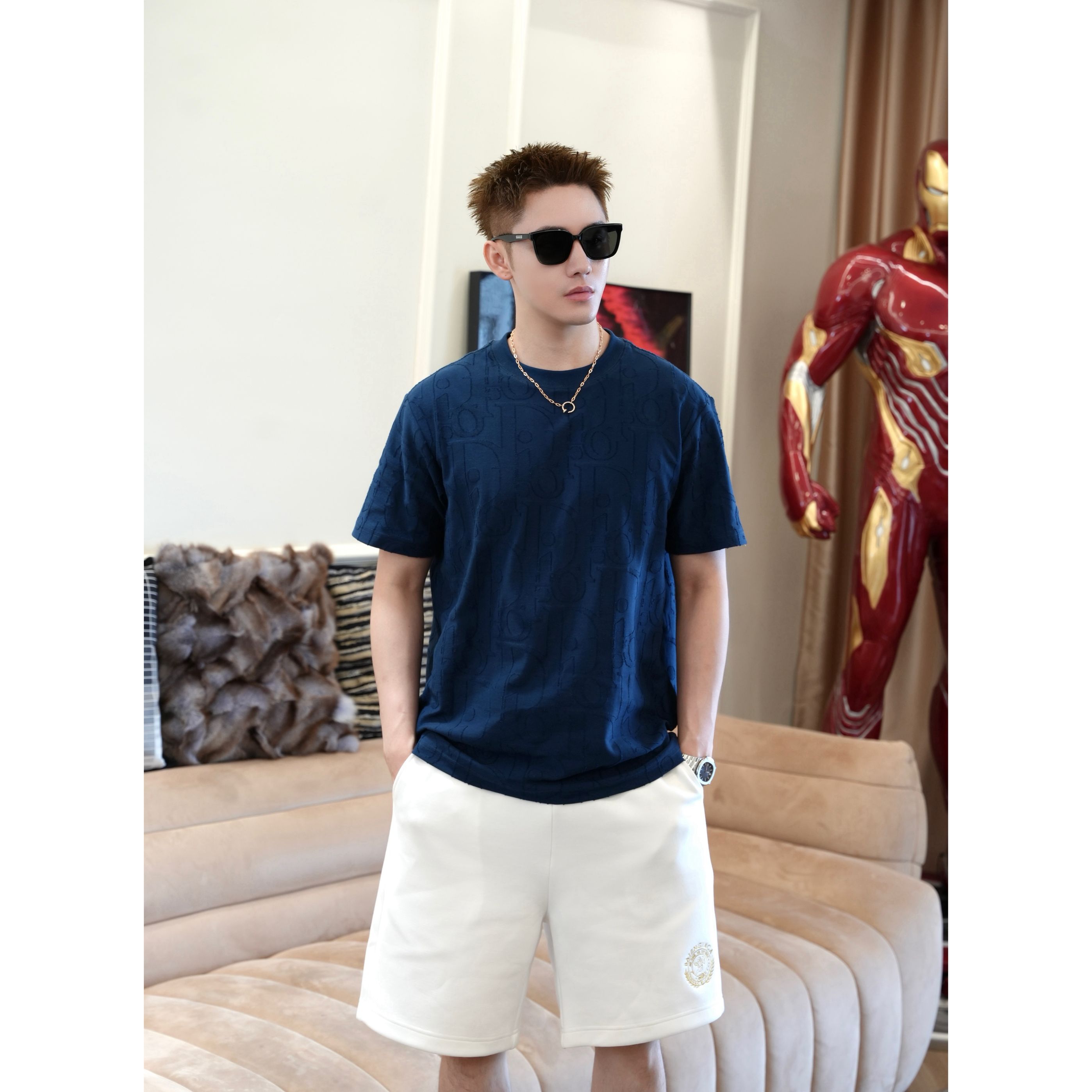 SAM【老钱烧花】轻奢洋气重工立体3D满印烧花字母圆领高品质短袖