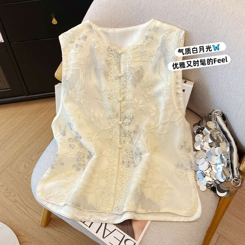 2025春夏季新款高级感洋气减龄新中式国风重工刺绣蕾丝马甲背心女