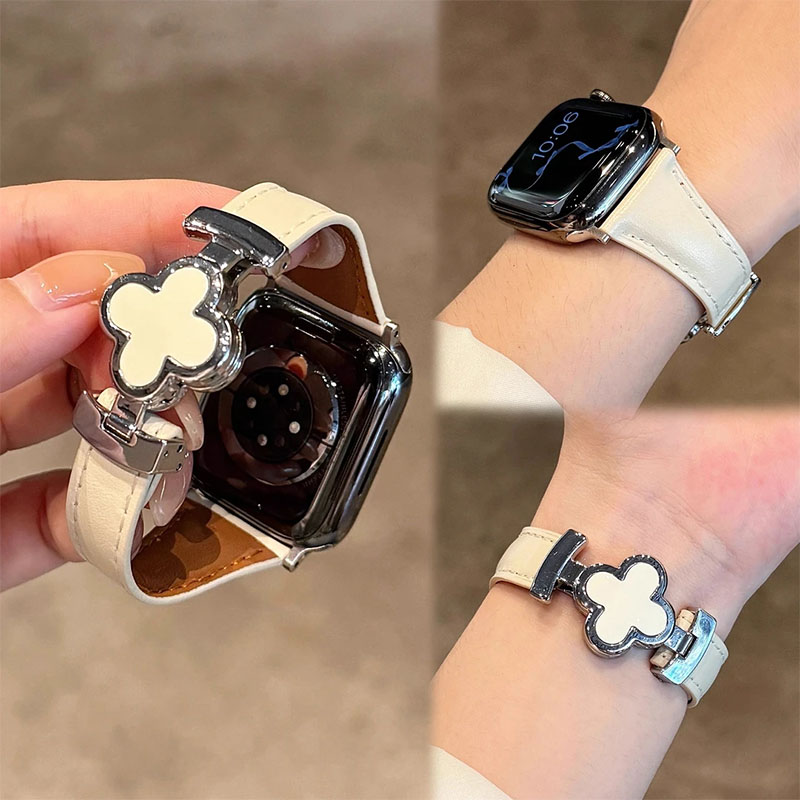 四叶草磁吸扣真皮表带适用苹果手表applewatchs10小香风手表表带