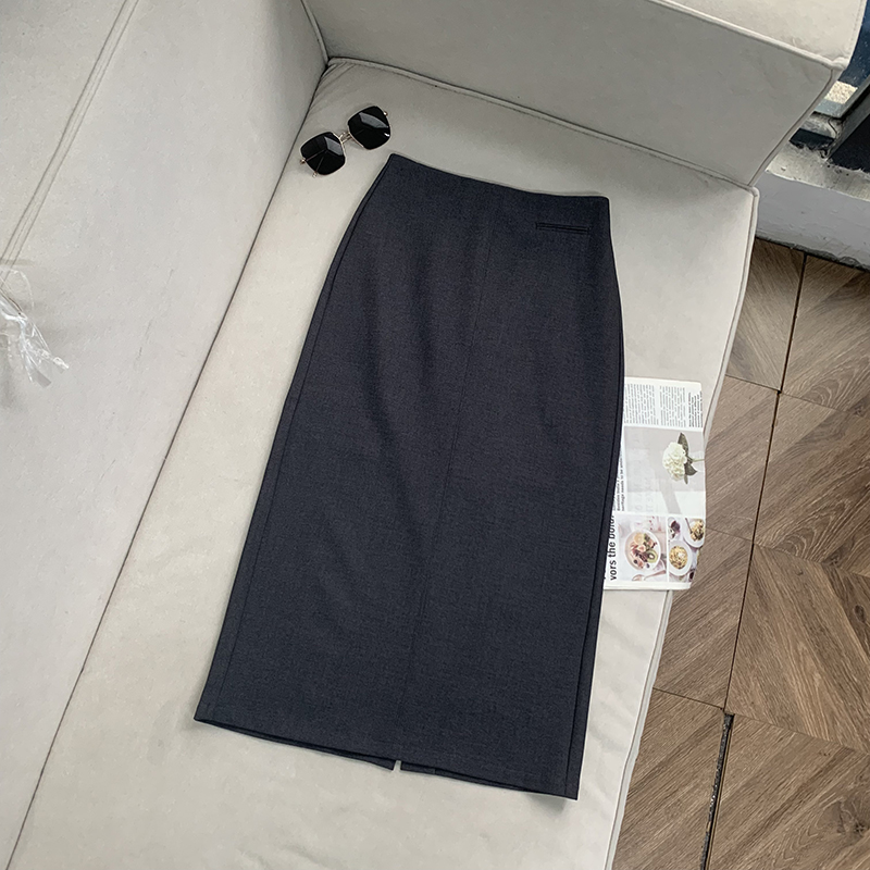 【南油子宸】轻奢西装气质半身裙女秋冬高端百搭显瘦灰色长裙802008