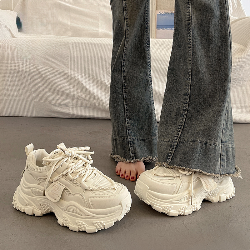 显脚小厚底老爹鞋女春秋季增高2024新款爆款百搭休闲运动鞋