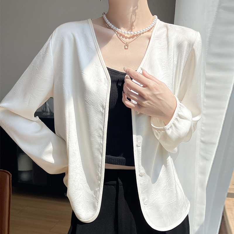 休闲风西装领V领花瓣袖常规衬衫时尚上衣火龙果色92