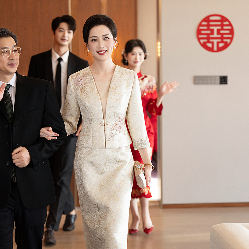 高端改良婚礼妈妈高档中式连衣裙喜婆婆喜妈妈婚宴装1562