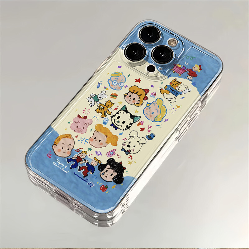 蓝色原田治家族适用iPhone16手机壳小米15VIVO透明华为荣耀OPPO软