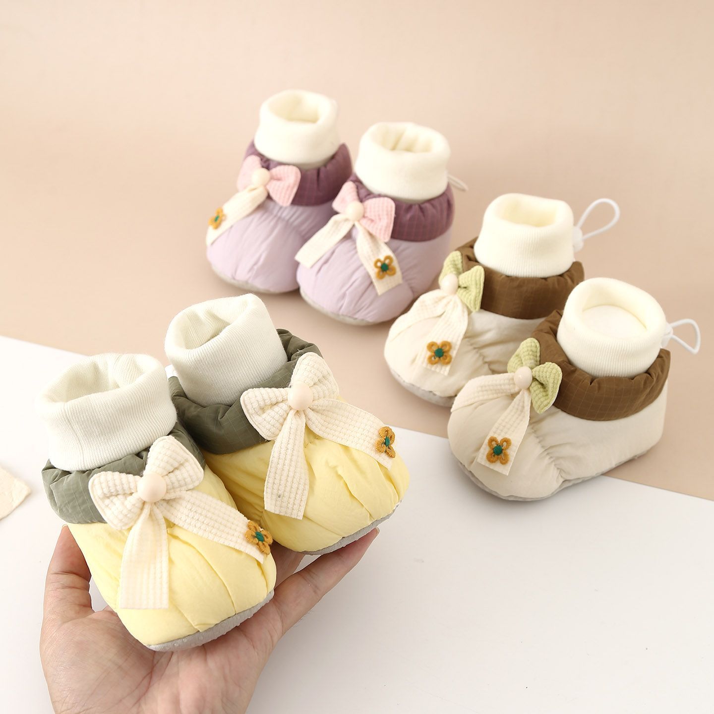 冬季婴儿鞋棉鞋女宝宝蝴蝶结鞋袜软底保暖学步加绒12防滑脚套
