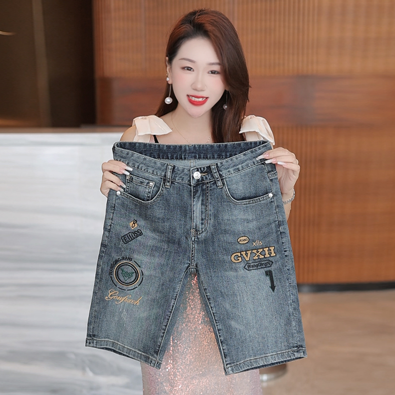 2025夏季薄款新款重工刺绣五分裤男士修身弹力显瘦小直筒短裤男