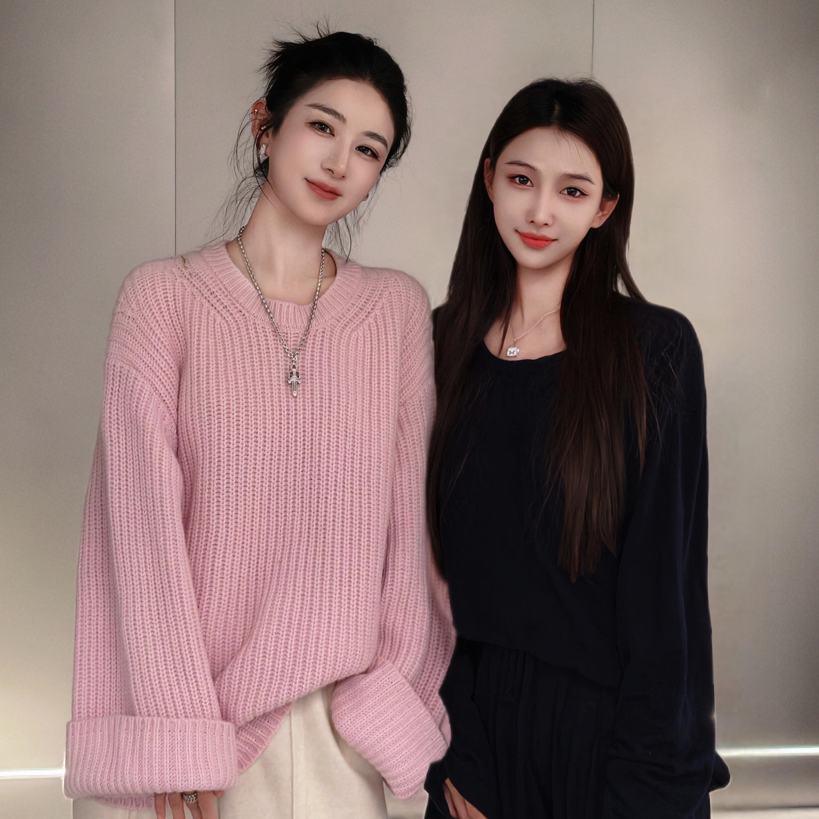 薇娅时尚博主同款温柔风粉色减龄套头毛衣宽松软糯针织开衫上衣