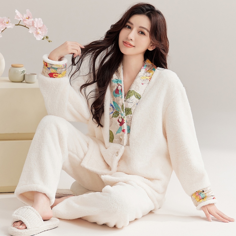 珊瑚绒睡衣女冬季外穿长袖2025年新款法兰绒春秋天家居服套装秋冬