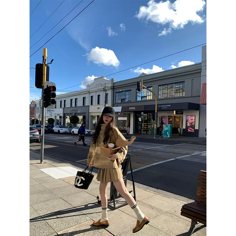 韩系秋冬时尚套装休闲百搭洋气设计感长袖外套上衣高腰a字半身裙