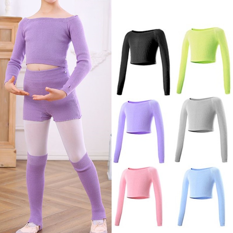 女童舞蹈服秋冬毛衣外套女孩一字领长袖保暖练功服宝宝针织纱披肩