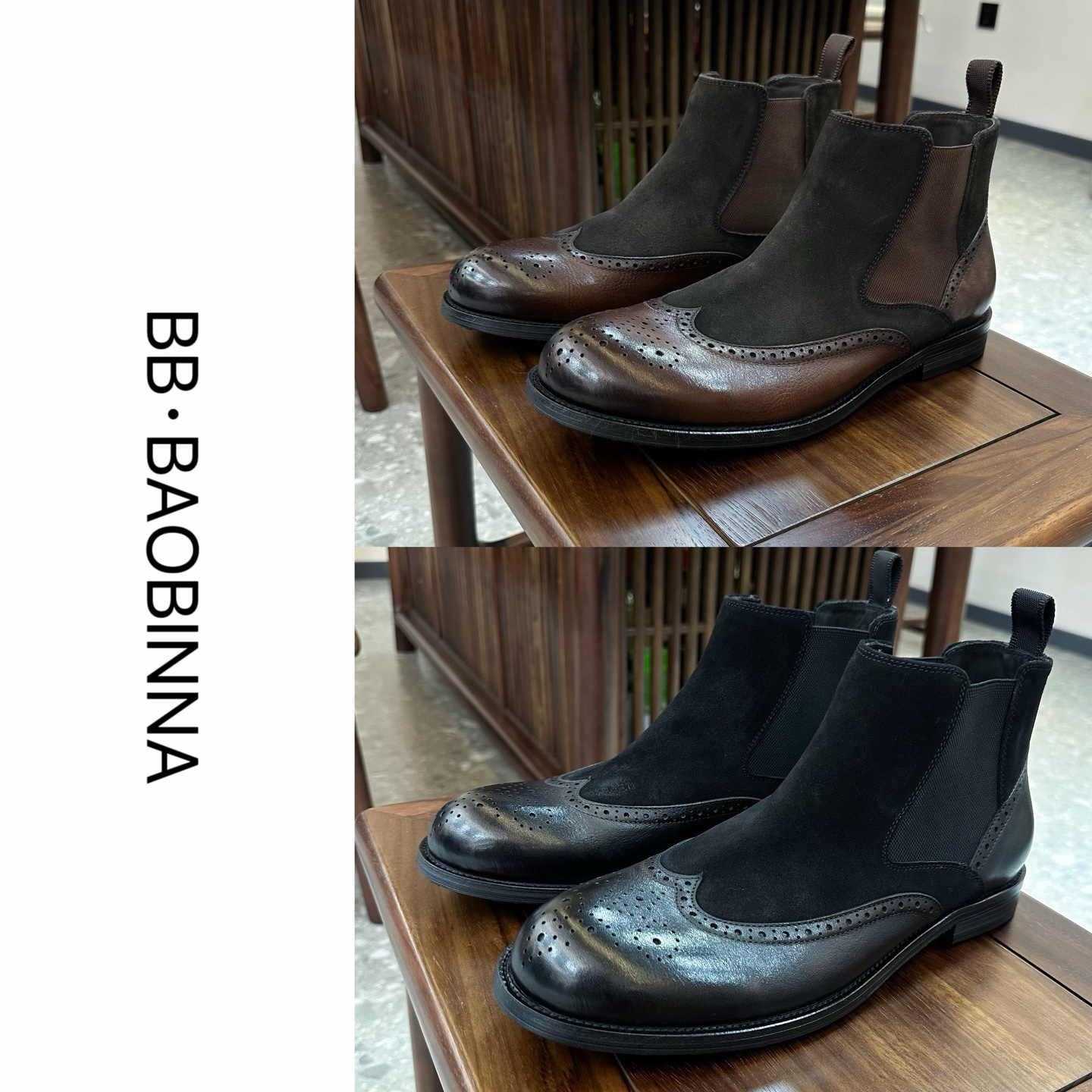 小野· 男装 | 男士 "中帮雕花" 一脚蹬款切尔西靴休闲鞋52665