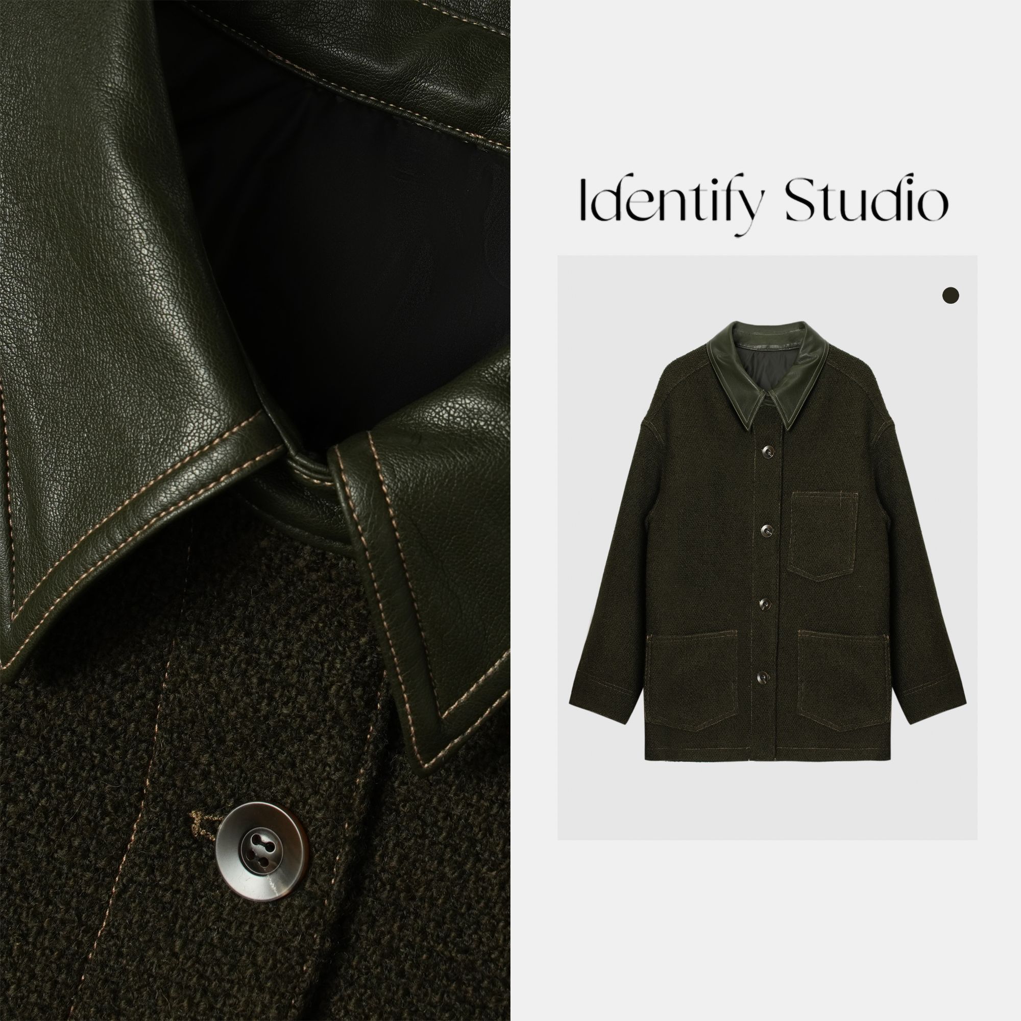 IDENTIFY冬季新款经典时尚蛋白皮翻领鹅绒内胆外套25AWss10003