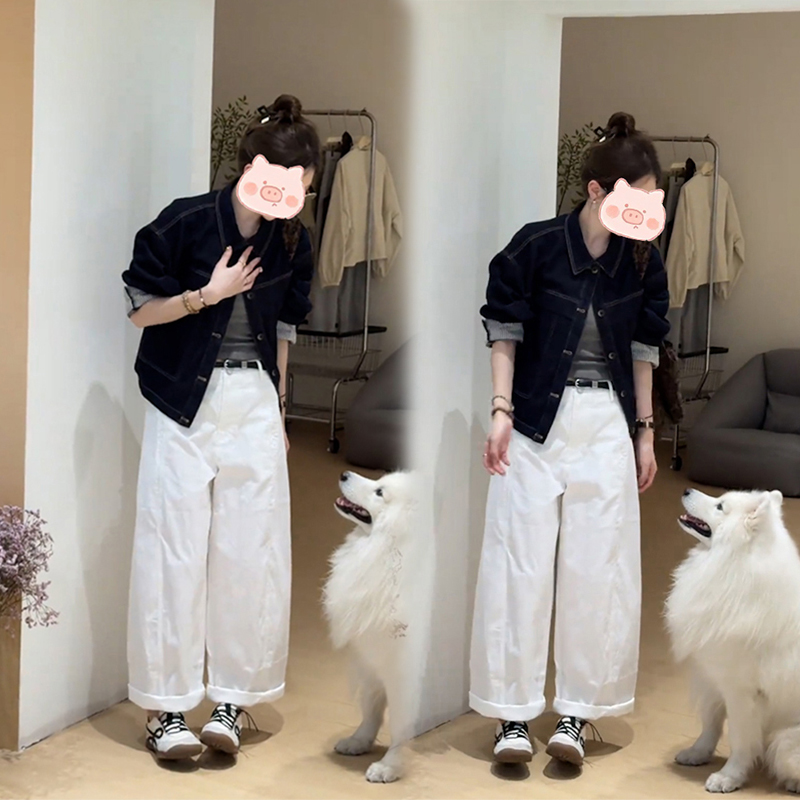 秋季新款韩系设计感小众短袖牛仔外套女显瘦百搭休闲短款上衣套装