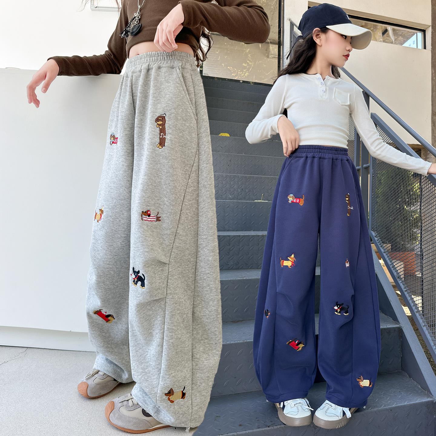 女童裤子春秋款2025新款洋气秋装弯刀裤儿童运动裤女大童休闲卫裤