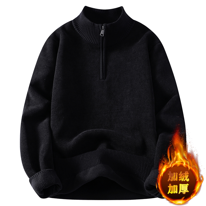 秋冬季新款高端半拉链加绒毛衣男加厚保暖打底针织衫男款毛线衣男