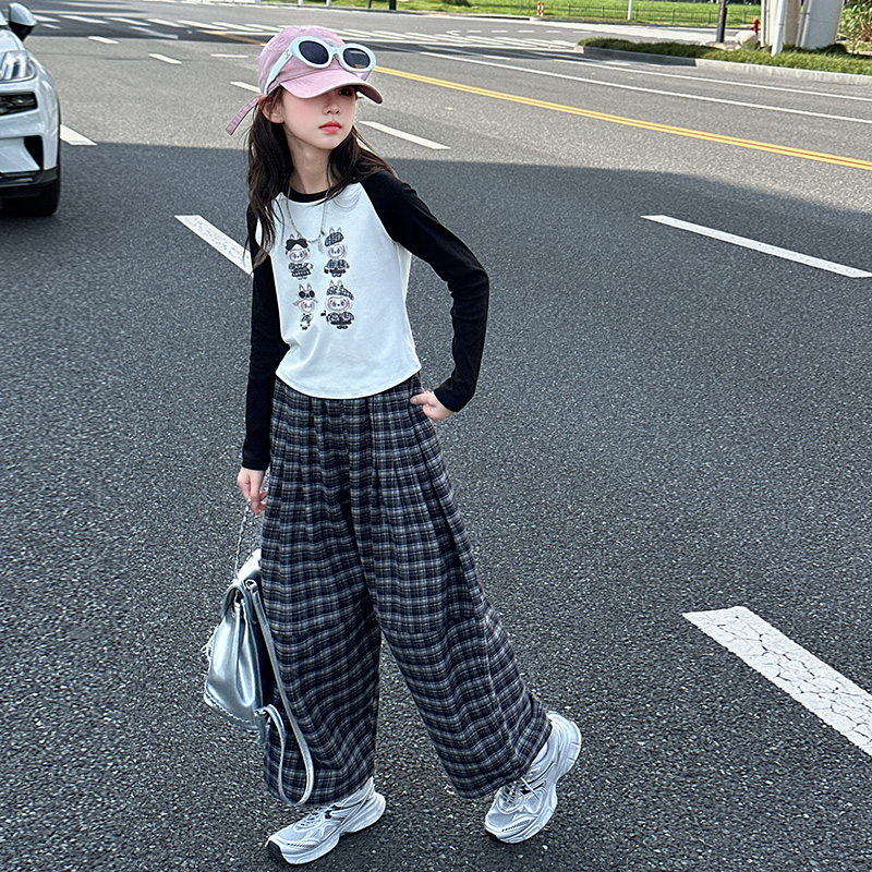 女童套装春秋款2025新款女孩大童洋气长袖T恤上衣儿童装秋装衣服