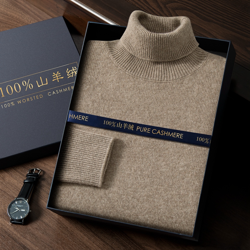 【皇室纱线】男士100%山羊绒衫高翻领