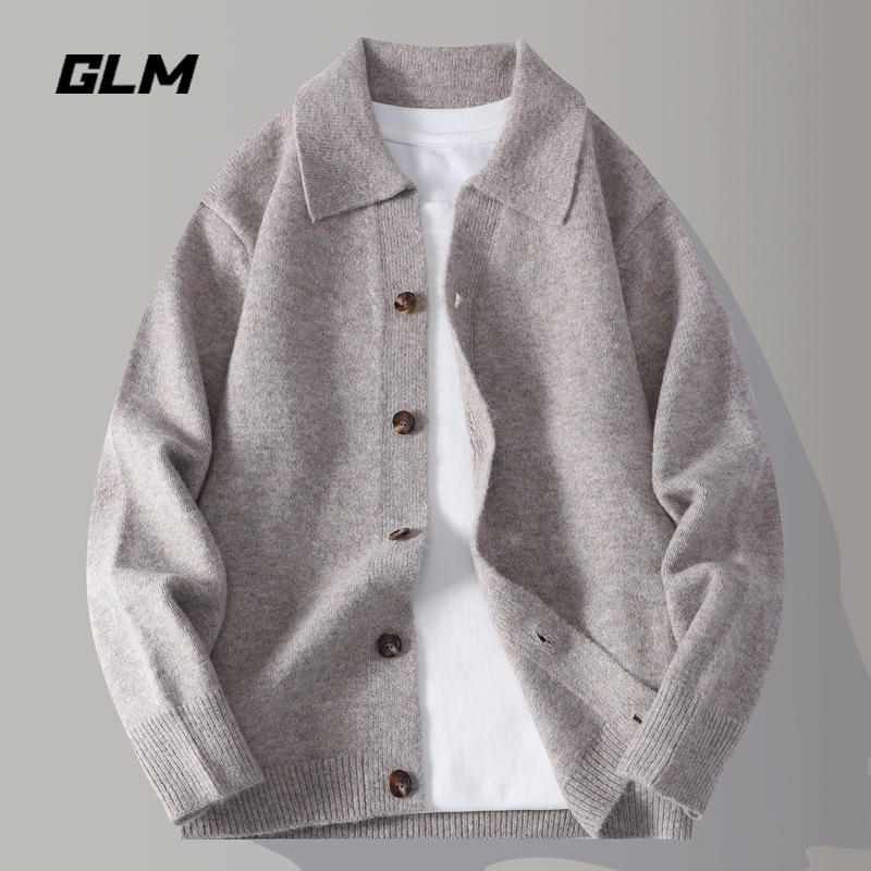 GLM针织开衫外套男士春秋季新款轻商务休闲百搭慵懒风翻领毛衣