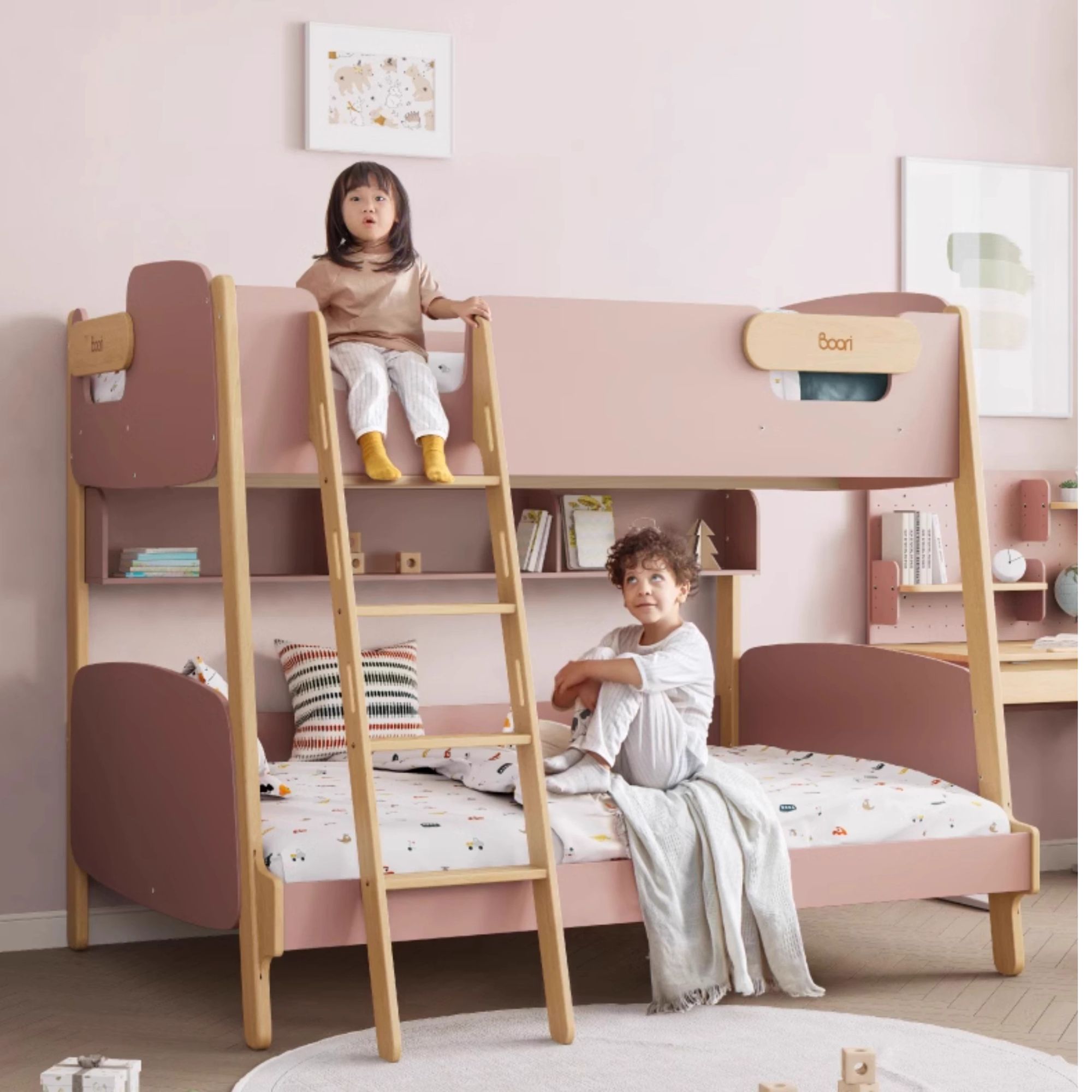 Boori艾芙兰积木双层床进口实木交错式子母床上下铺儿童床高低床