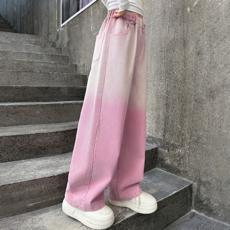 女童粉色渐变牛仔裤春季2025新款裤子直筒休闲韩版潮流中大童垂感