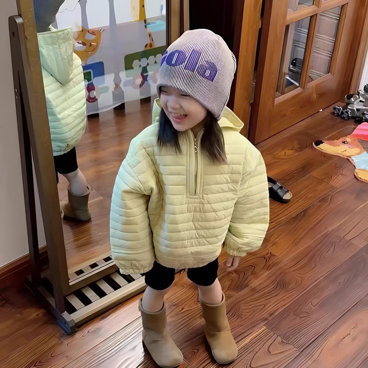 儿童韩版棉服2025秋冬新款男女童轻薄棉衣夹棉外套连帽套头卫衣潮