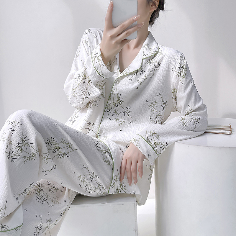 女士睡衣长袖长裤家居服开衫套装云朵棉森系碎花翻领睡衣秋款女