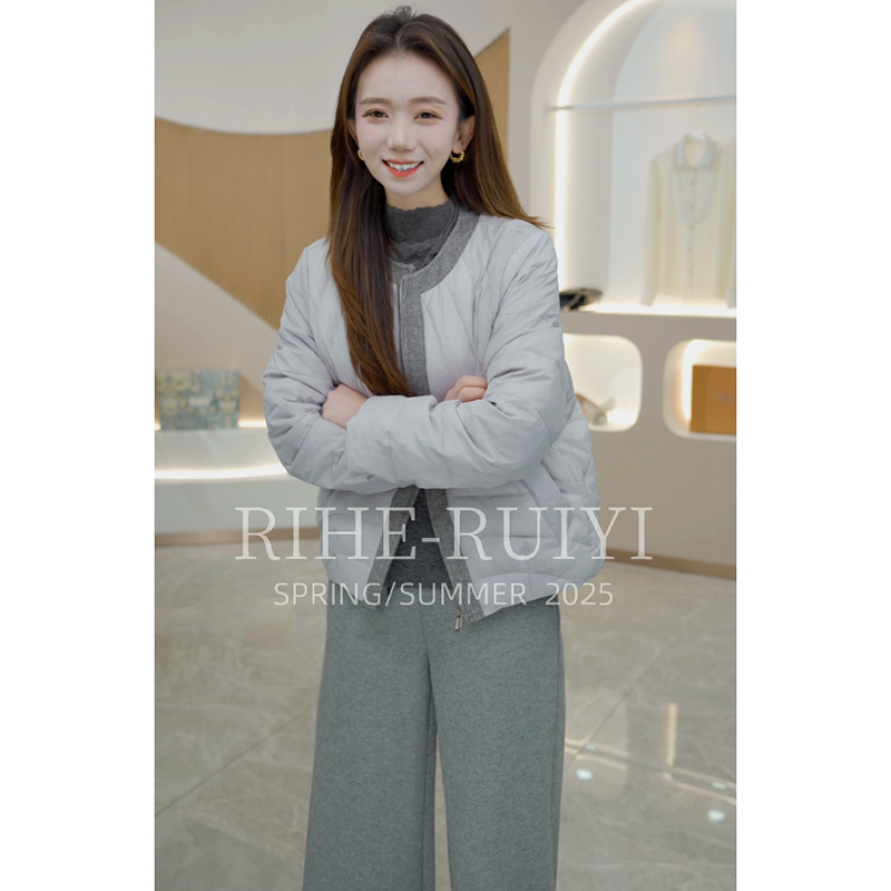 R H 【丝锦绉】复古高端质感休闲桑蚕丝设计师款白鹅绒羽绒服RH525