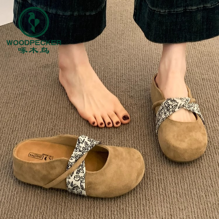 啄木鸟内增高勃肯鞋女包头半拖鞋外穿2025新款女鞋超火一脚蹬凉拖