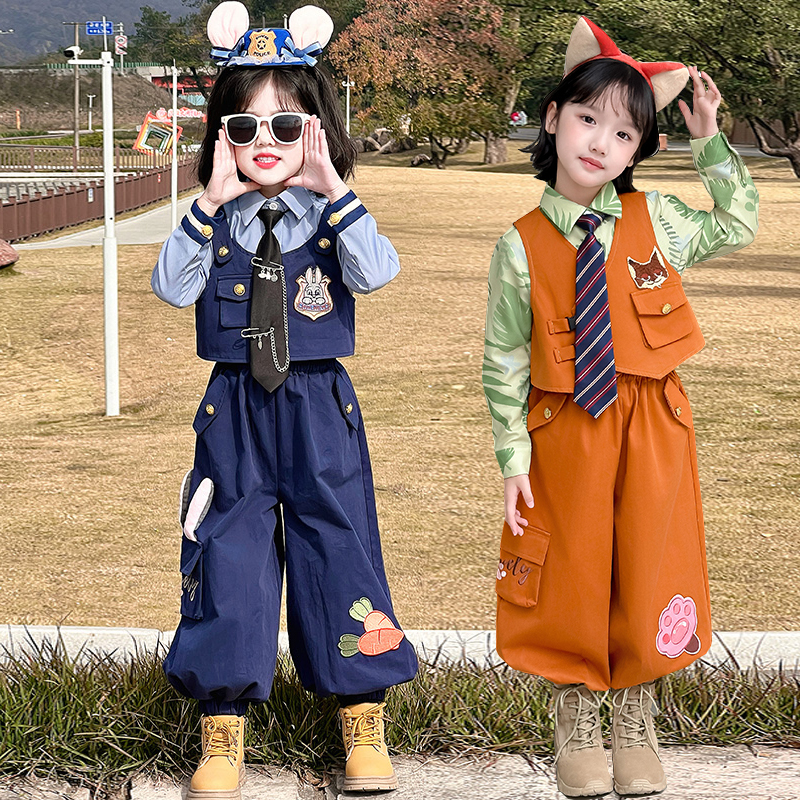 女童套装春秋新款儿童尼克狐狸兔子警官衣服女孩秋装迪士尼三件套