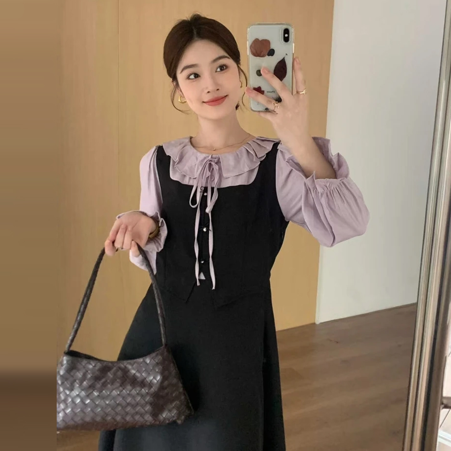 2025新款法式高级感荷叶边连衣裙子女早秋设计感绝美气质收腰长裙