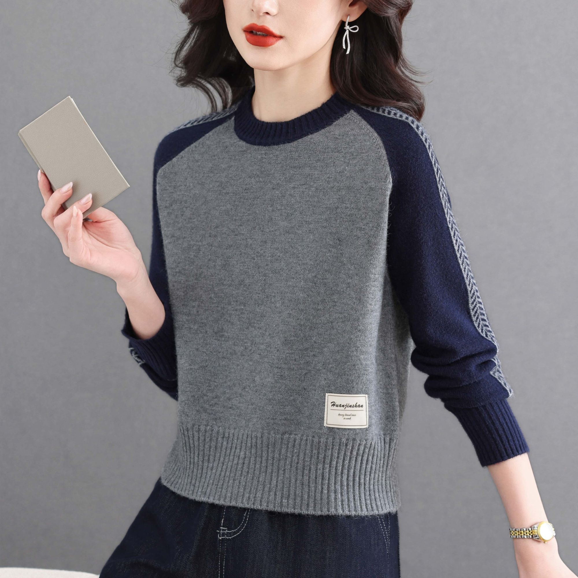 小个子高腰短款毛衣女修身显瘦针织衫上衣时尚高级感撞色打底内搭