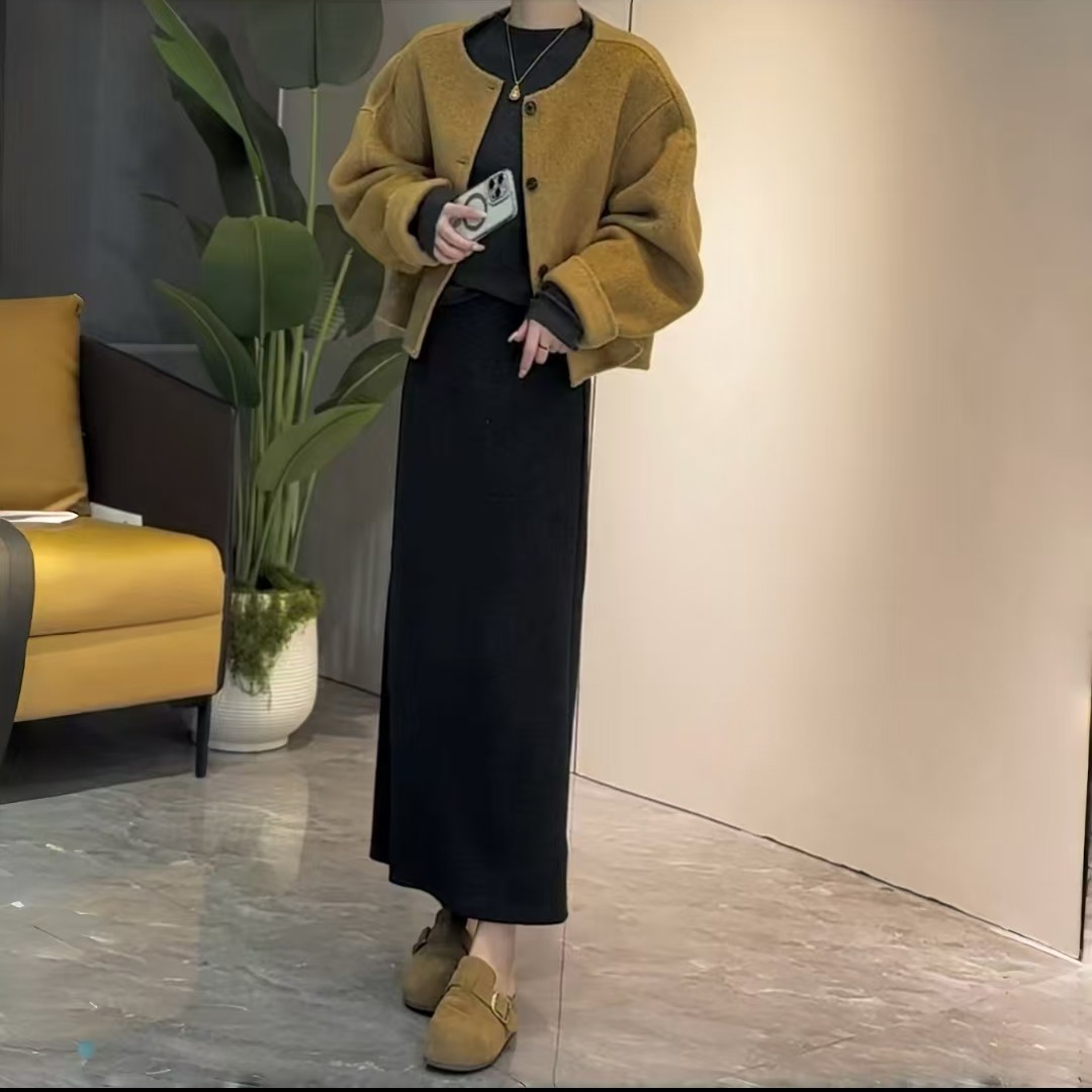 时尚潮流百搭秋冬女装外套搭配休闲阔腿裤