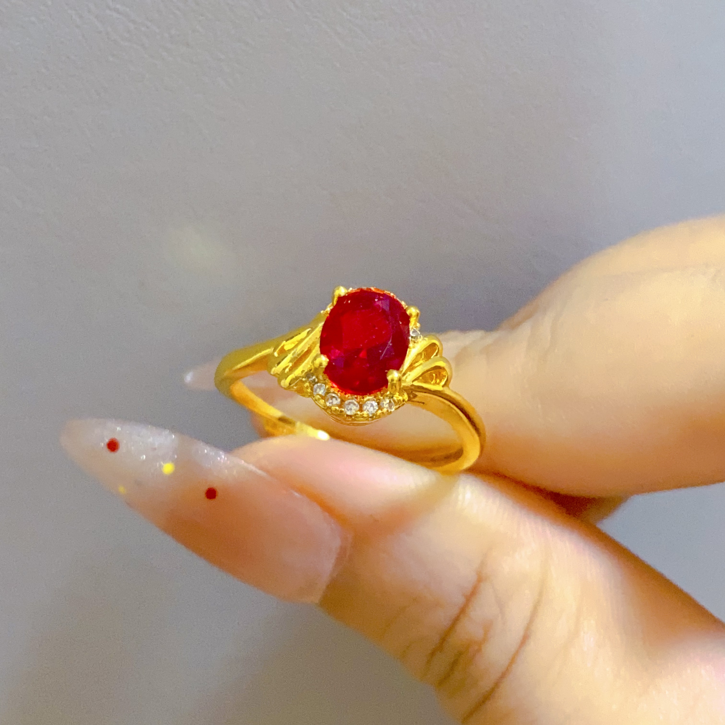 铜合金锆石戒指 复古经典小红钻镶嵌款戒指 开口可调节防水不掉色