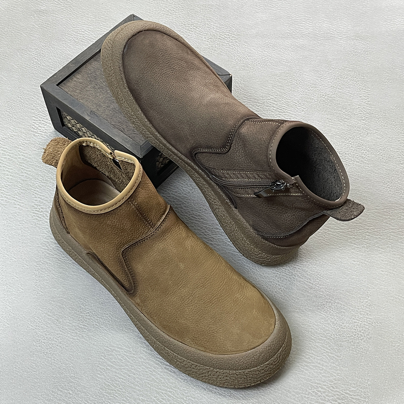 秋冬新款复古男士头层牛皮中高帮马丁靴侧拉链厚底防滑耐磨靴子男