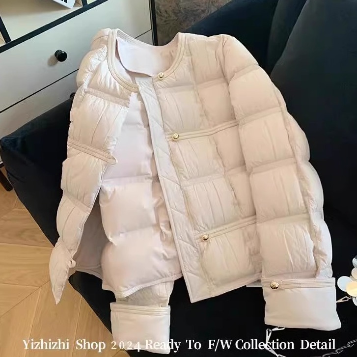 3884法式小香风圆领金扣棉服外套女冬季新款简约气质通勤保暖棉衣