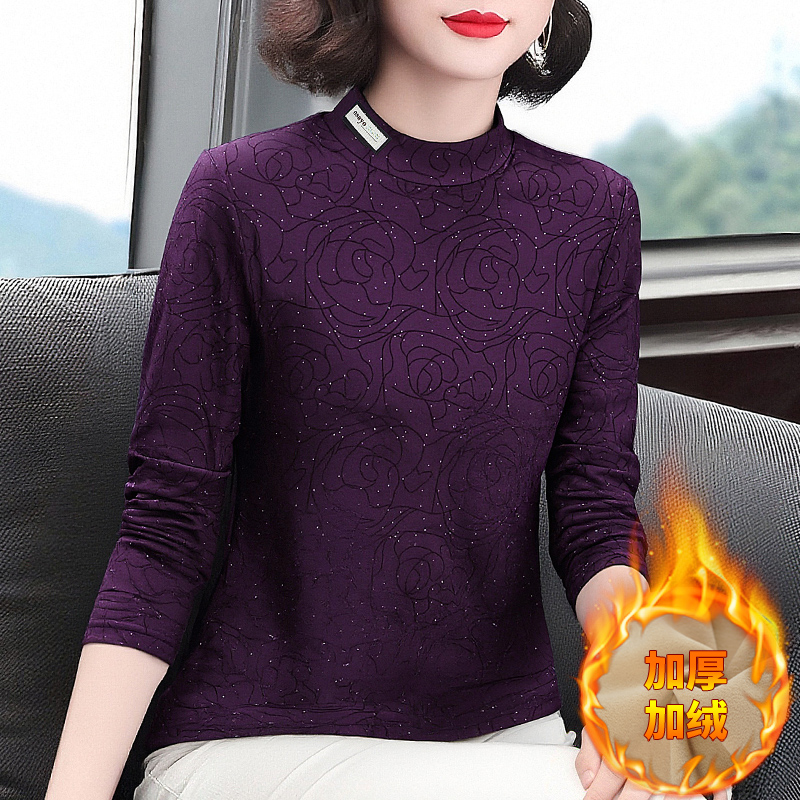半高领德绒打底衫女冬季新款长袖内搭大码上衣加绒保暖宽松t恤衫