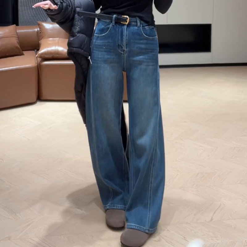 冬季加绒直筒高腰牛仔裤宽松韩版百搭裤LK2507582