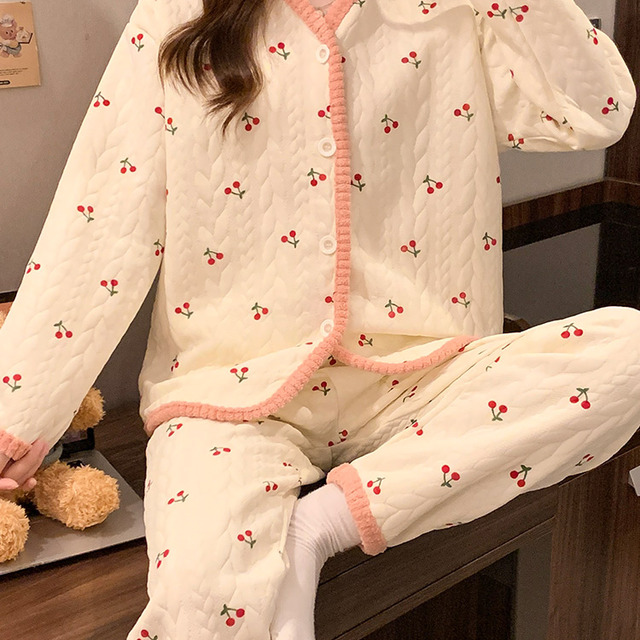 官方恒源祥正品空气棉夹层睡衣女款秋冬季2025新款加厚长袖高级感