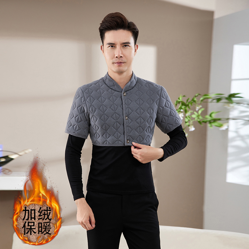 中老年男装加绒加厚护肩颈椎坎肩男士秋冬保暖防寒短袖马甲爸爸