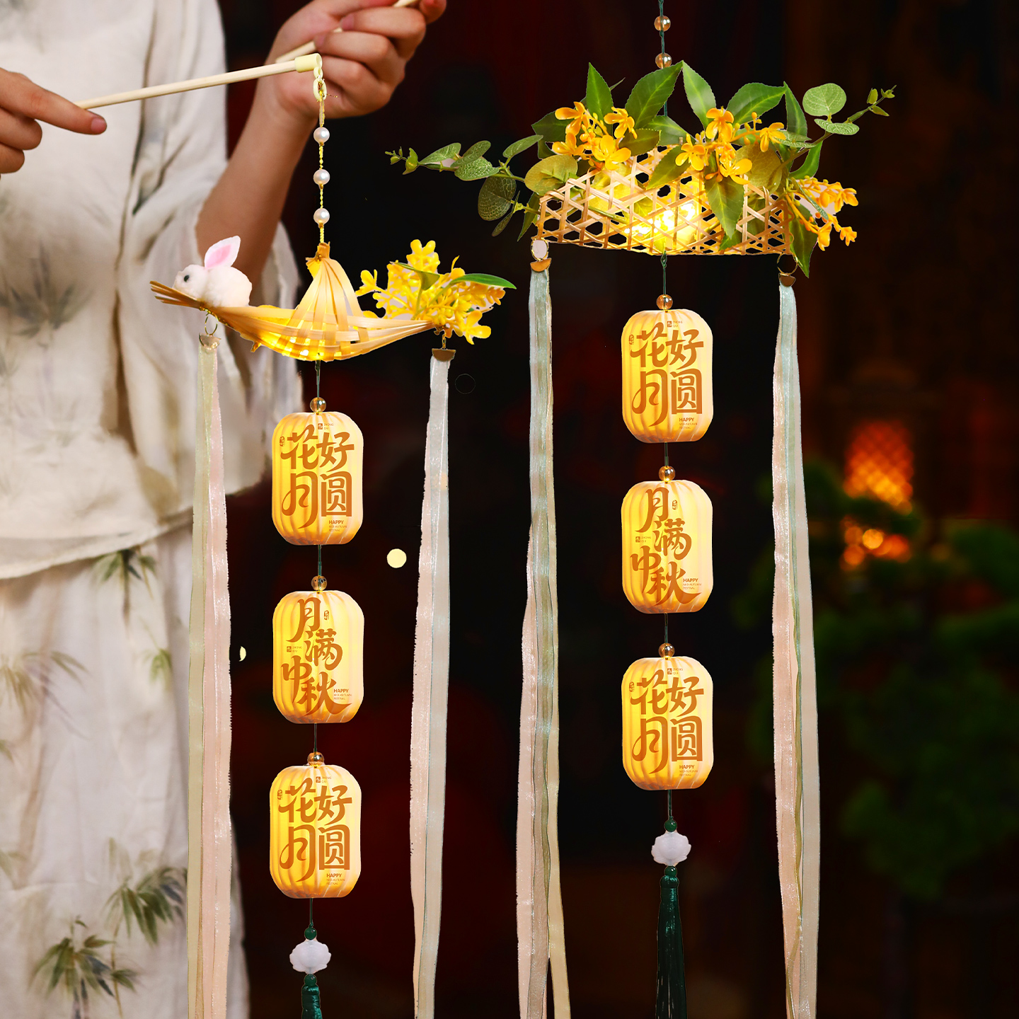 中秋节竹编灯笼手提兔子宫古风手工diy材料花灯儿童户外2025新款