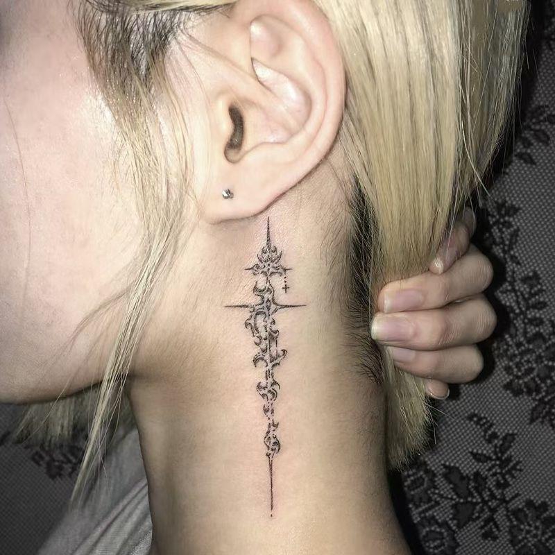 荆棘十字 草本纹身贴半永久新款脖子个性贴纸男女ins小众纯欲刺青