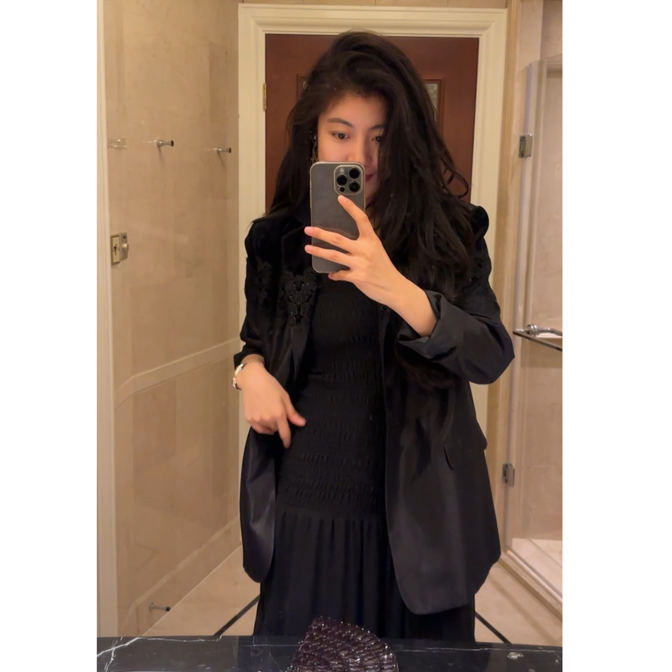 【N·COU】25秋新款【明珠暗投】宽松丝绒蕾丝拼接西服外套DY60837