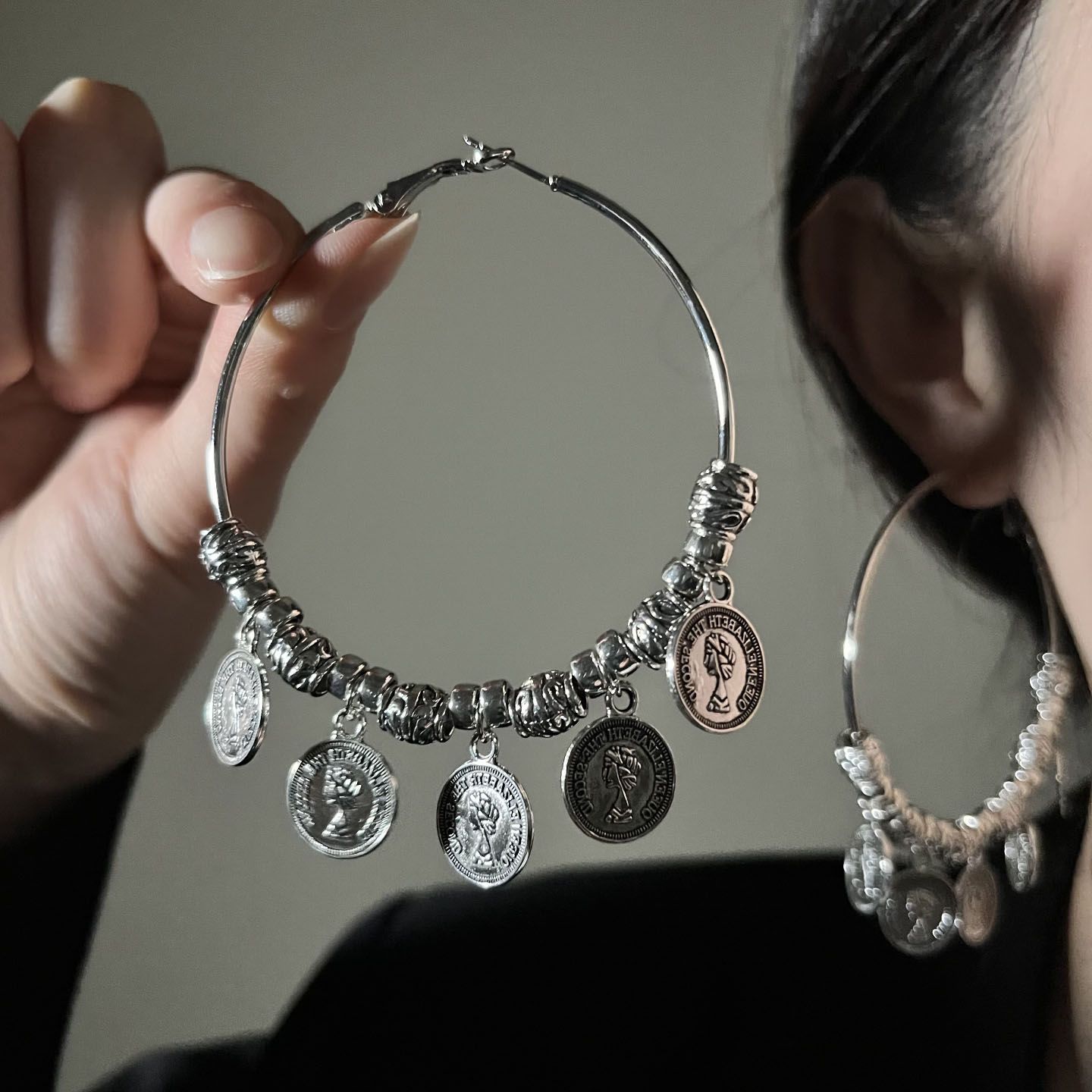 易梦玲同款银色大耳圈耳环女波西米亚风流苏耳钉独特夸张圈圈耳饰