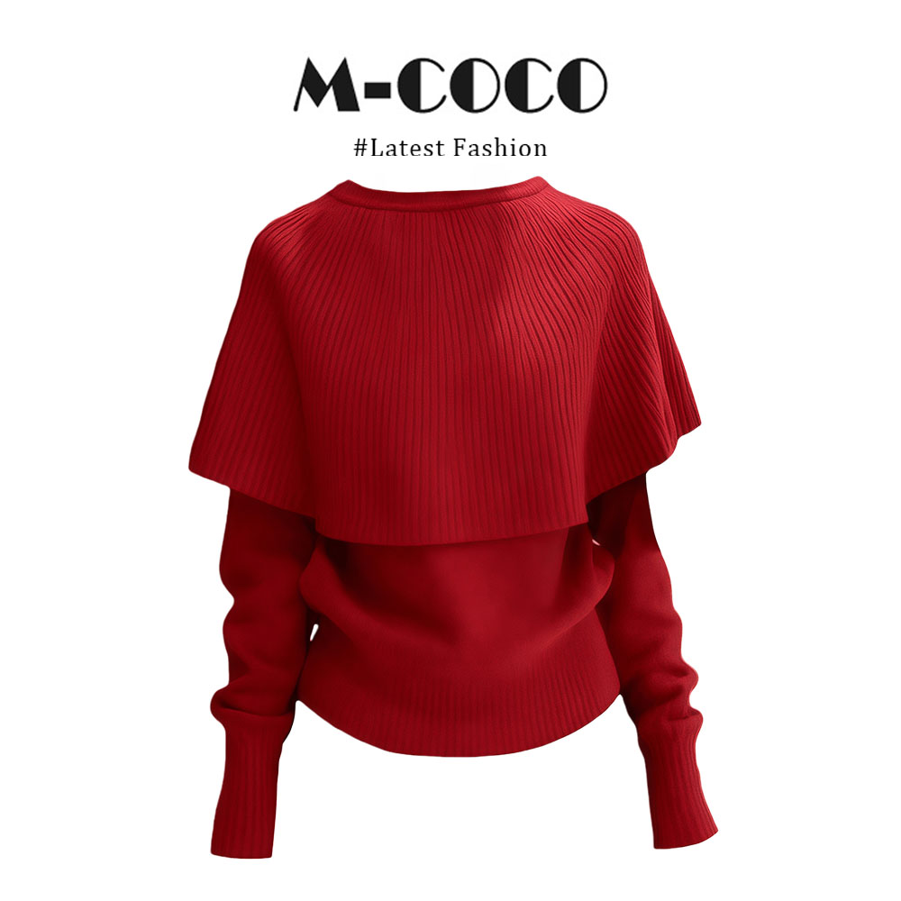 INS CEC大码胖妹妹红色假两件披肩斗篷针织衫秋冬圣诞跨年毛衣