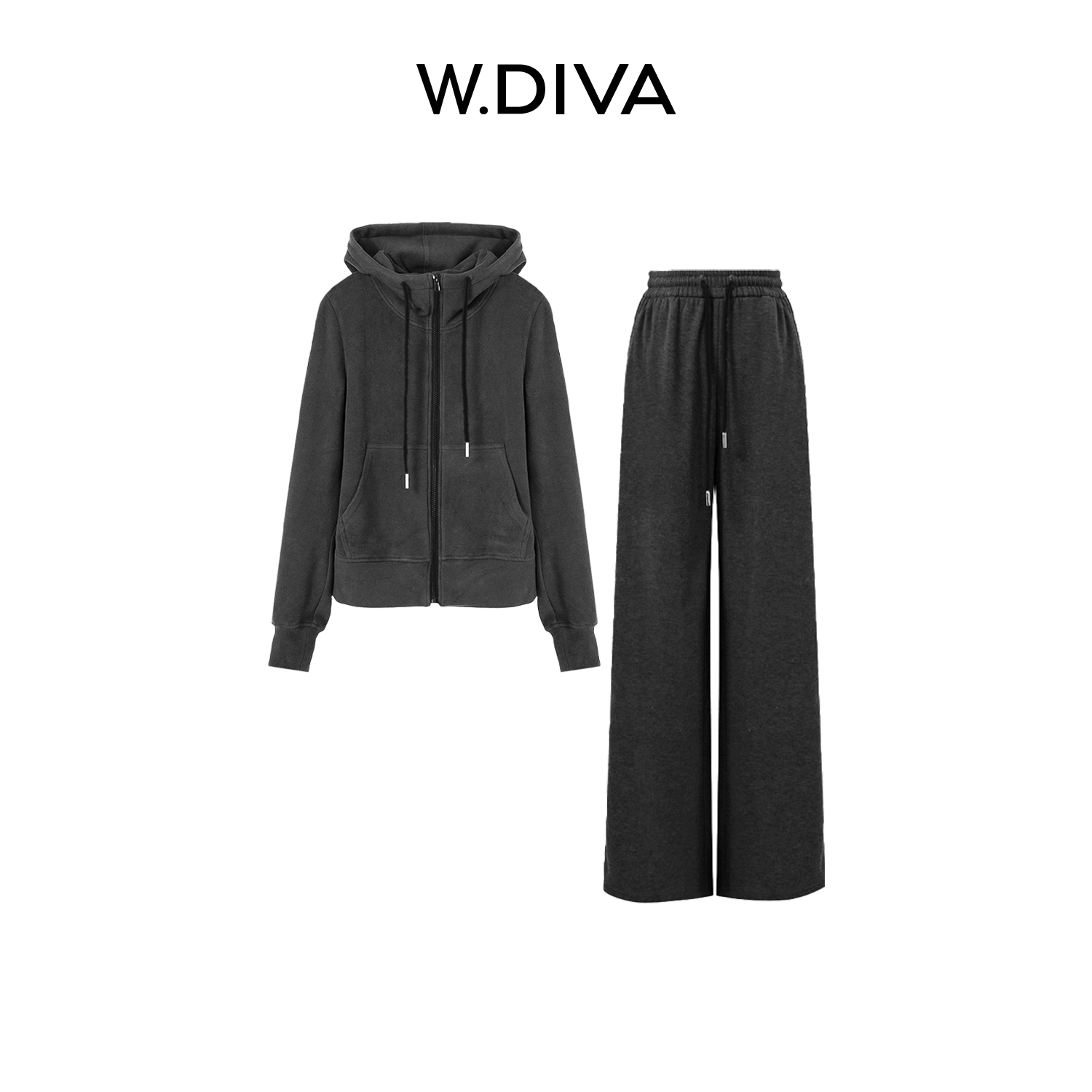 W.Diva【闲适行者】cleanfit懒人穿搭连帽运动休闲套装女53D293033