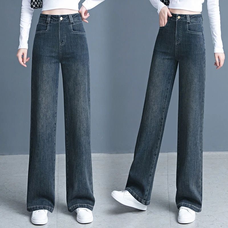 阔腿牛仔窄版弹力2025春秋新款爆款显瘦显腿长百搭宽松直筒牛仔裤