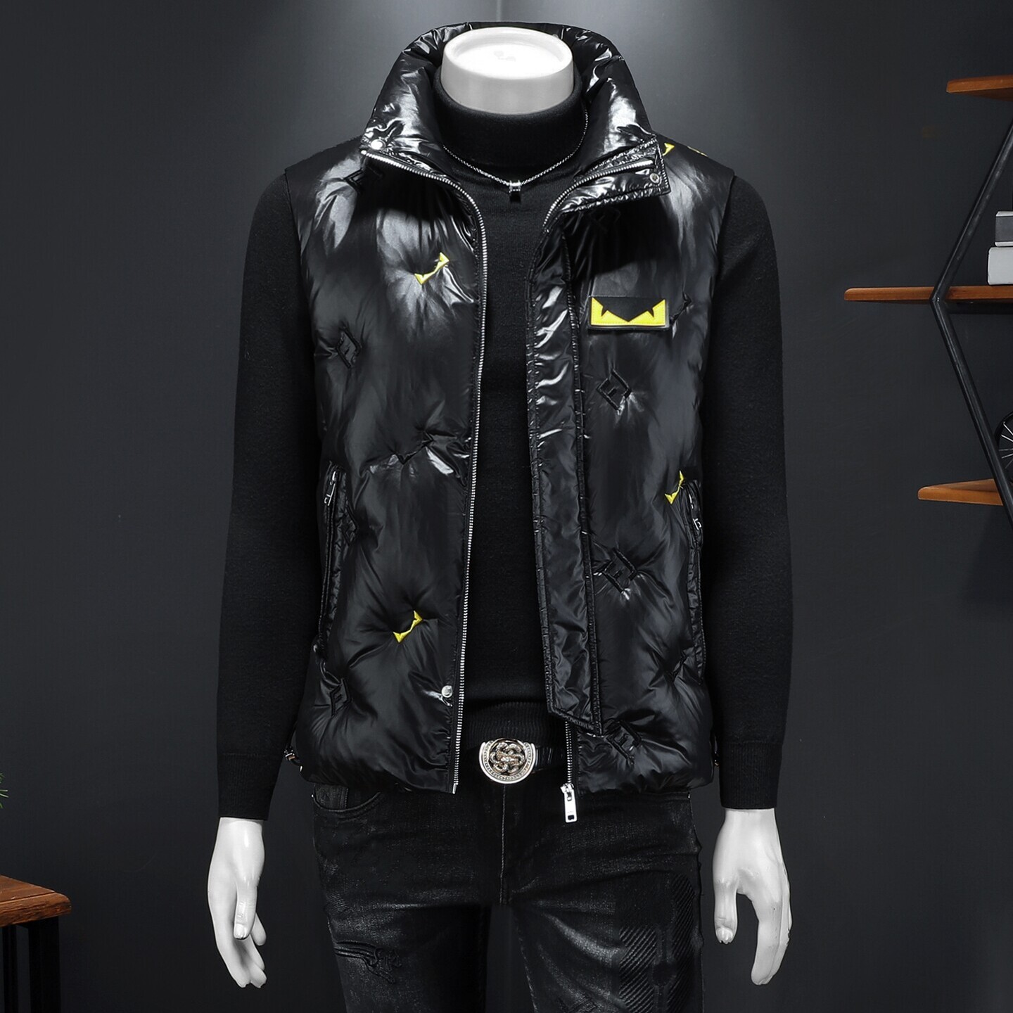 吉伦略索白鸭绒刺绣马甲男加厚外套修身潮冬季羽绒服保暖背心马夹