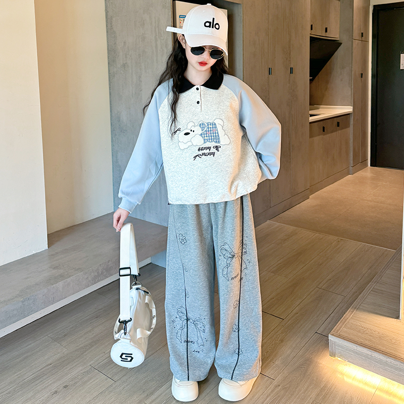 女童秋装套装2025新款儿童休闲polo卫衣大童女孩秋款阔腿裤两件套
