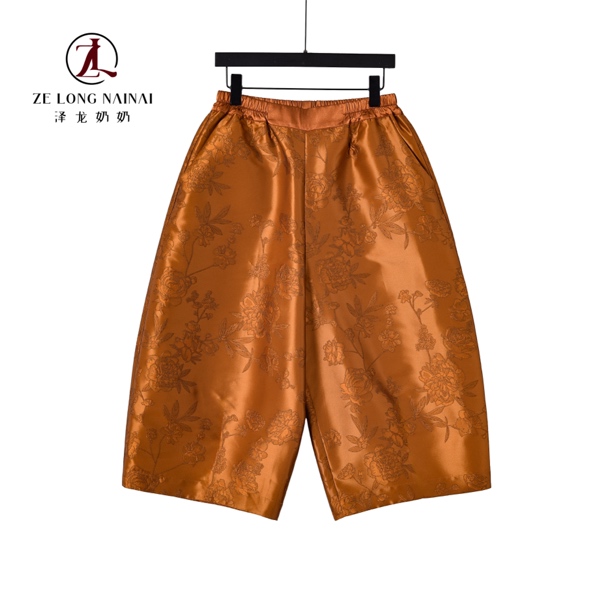 566洛神玫瑰中式阔腿裤花苞休闲裤