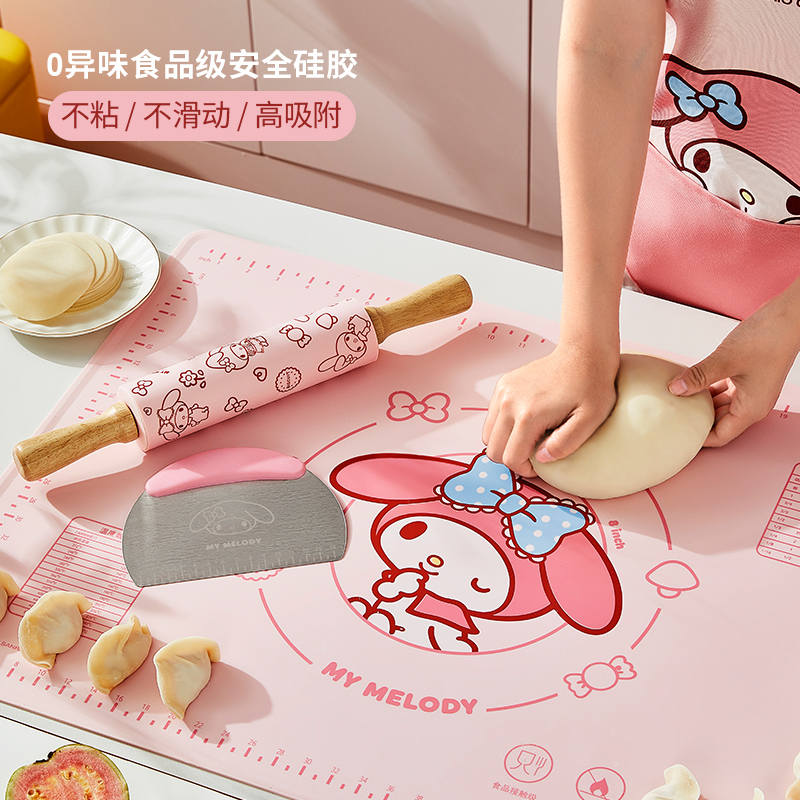 三丽鸥硅胶揉面垫子食品级加厚家用和面烘焙案板防滑擀面杖切面刀